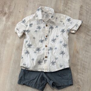 Carter's Cream and Gray Palm Print Kids Button Down Shirt Set